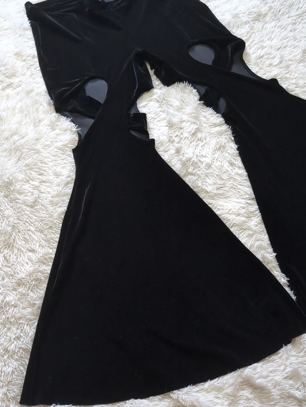 NWT Blackmilk Velvet Black Swirl Thigh Cutout High Waisted Flare Pant XXL - Picture 7 of 14
